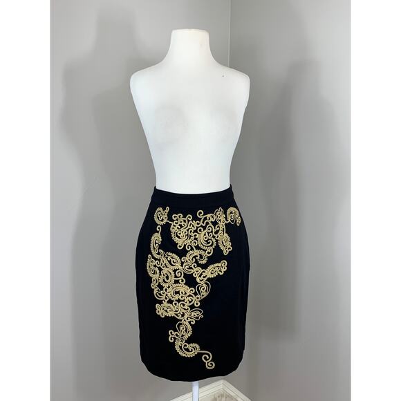 Anthropologie Scroll Jute Embroidered Black Pencil Skirt Career Church Preppy - Picture 3 of 9